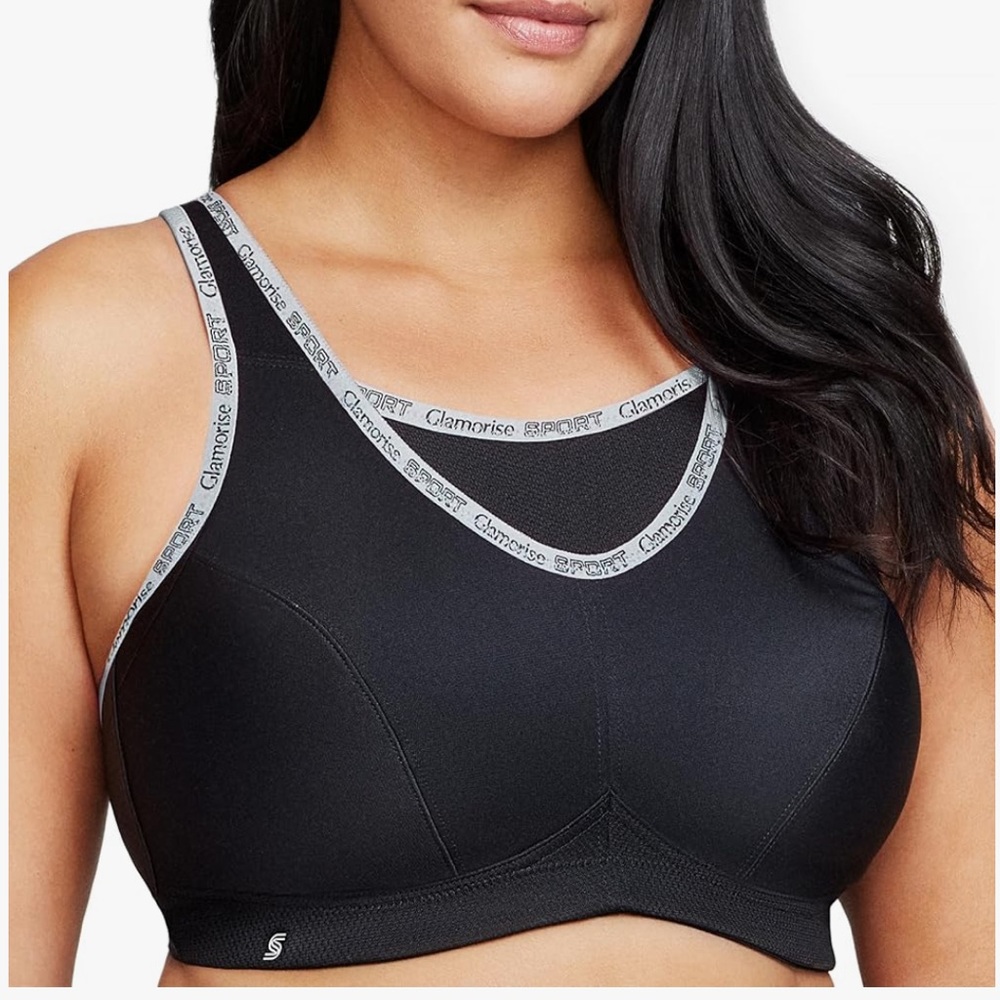 Glamorise Women's No-bounce Camisole Black Sports Bra Wirefree #1066 EUC sz 42G